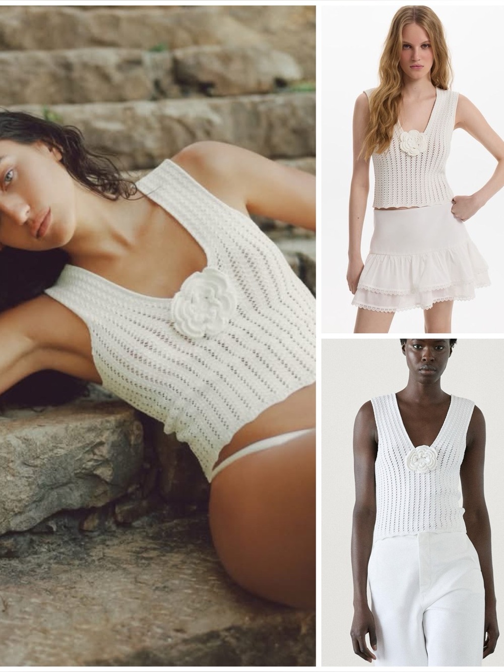 Massimo Dutti ~ Knit Top with Floral Detail